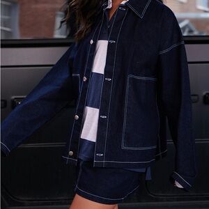 RAW INDIGO WASH CONTRAST STITCH DENIM MINI SKIRT